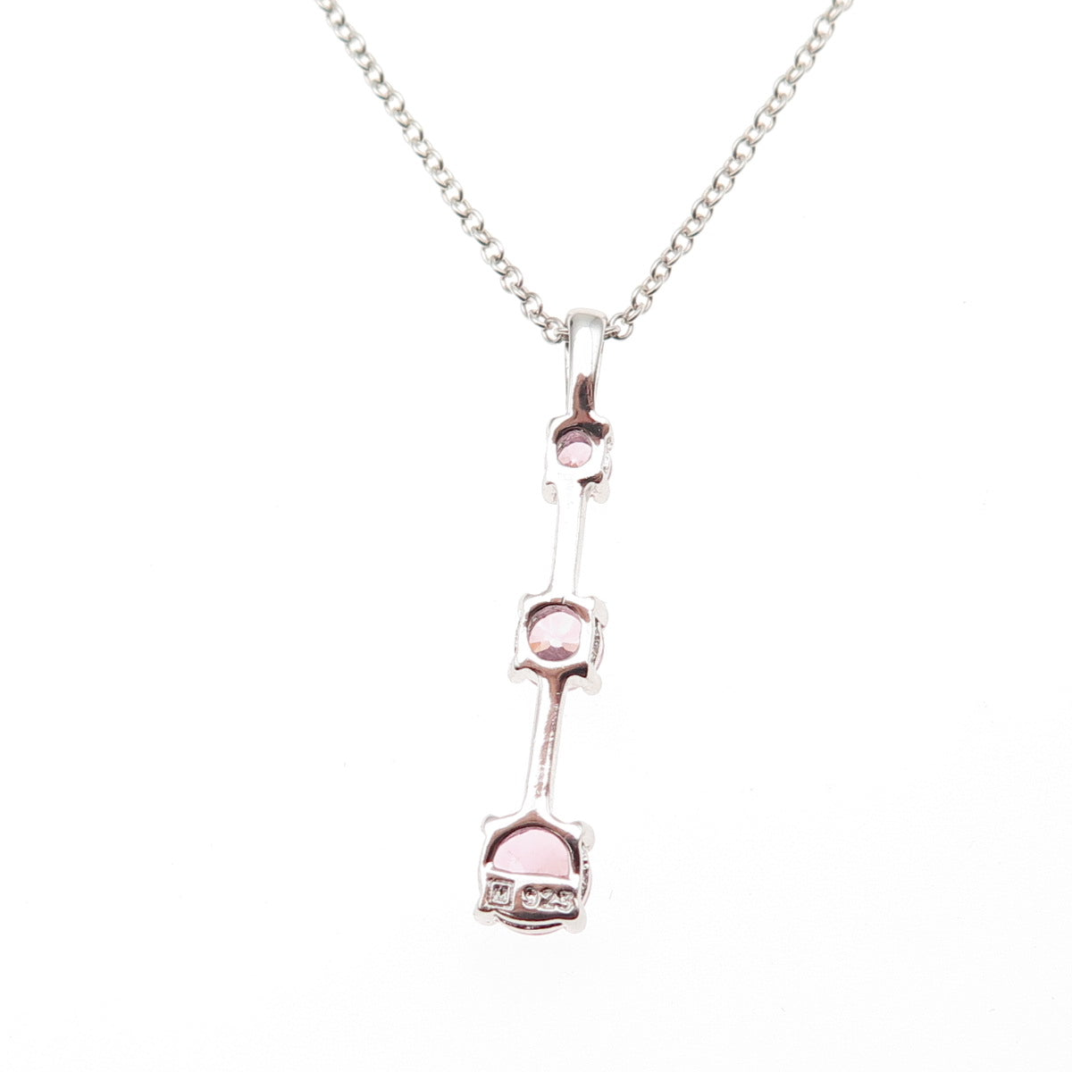 925 Sterling Silver Round-Cut Pink C Z Graduated Drop Cable Chain Necklace 18"