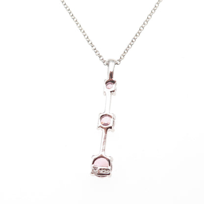 925 Sterling Silver Round-Cut Pink C Z Graduated Drop Cable Chain Necklace 18"