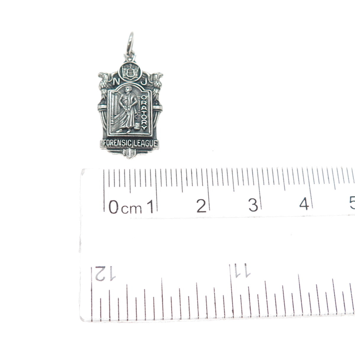 925 Sterling Silver Antique NJ Oratory Forensic League Oxidized Charm Pendant
