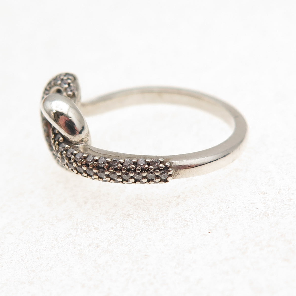 Pandora 925 Sterling Silver C Z Knotted Heart Ring Size 6