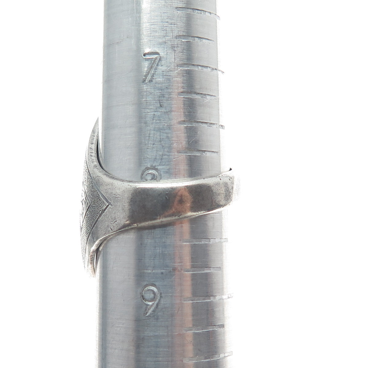 925 Sterling Silver Vintage JG Siam Engraved Modernist Oxidized Ring Size 8.25
