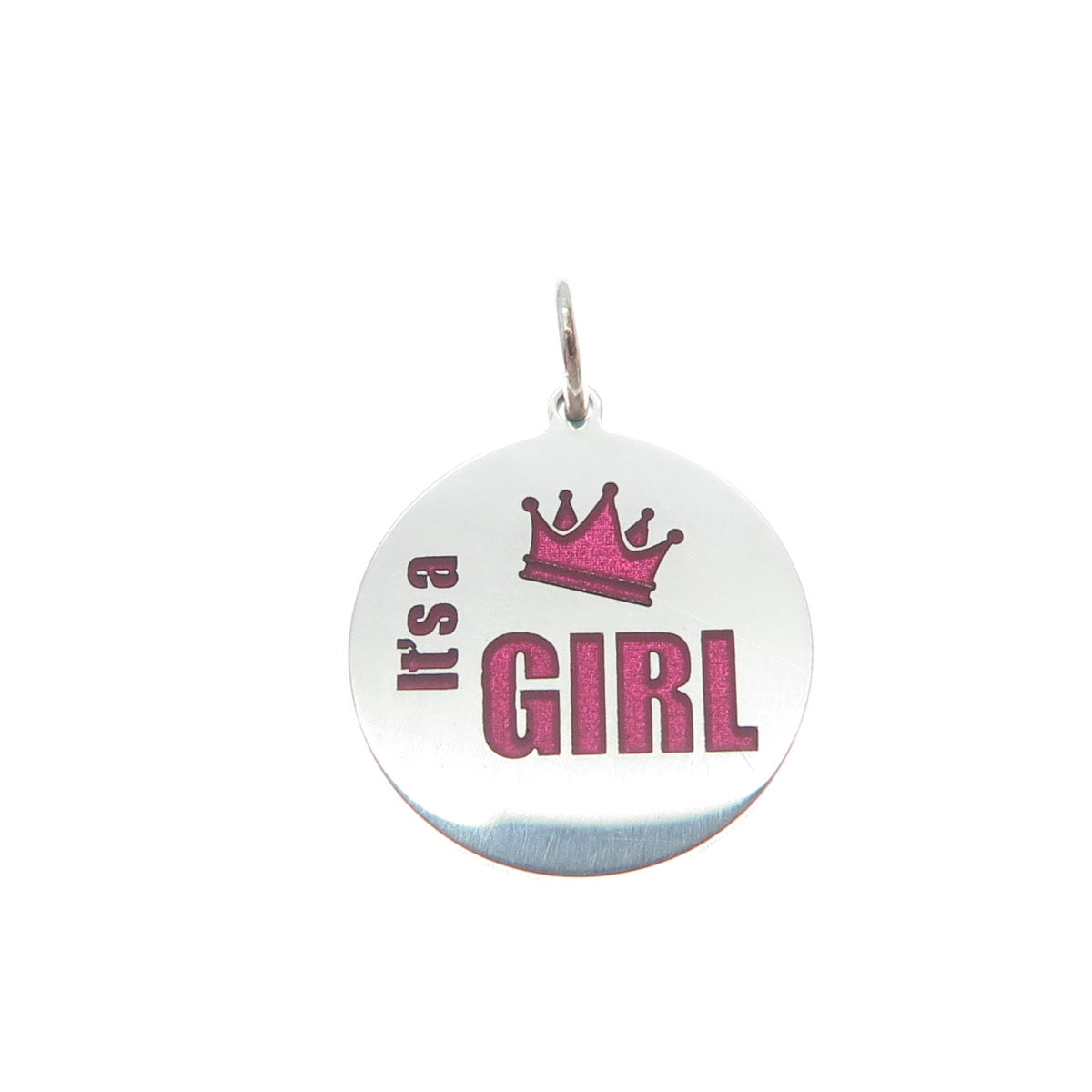 925 Sterling Silver Purple Pink Enamel It's A Girl Crown Minimalist Pendant