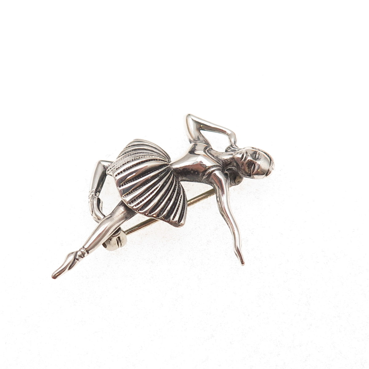 925 Sterling Silver Vintage Ballerina Repousse Oxidized Pin Brooch