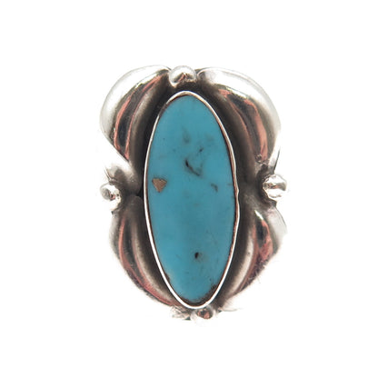 925 Sterling Silver Vintage Mexico Real Turquoise Modernist Oxidized Ring Size 6