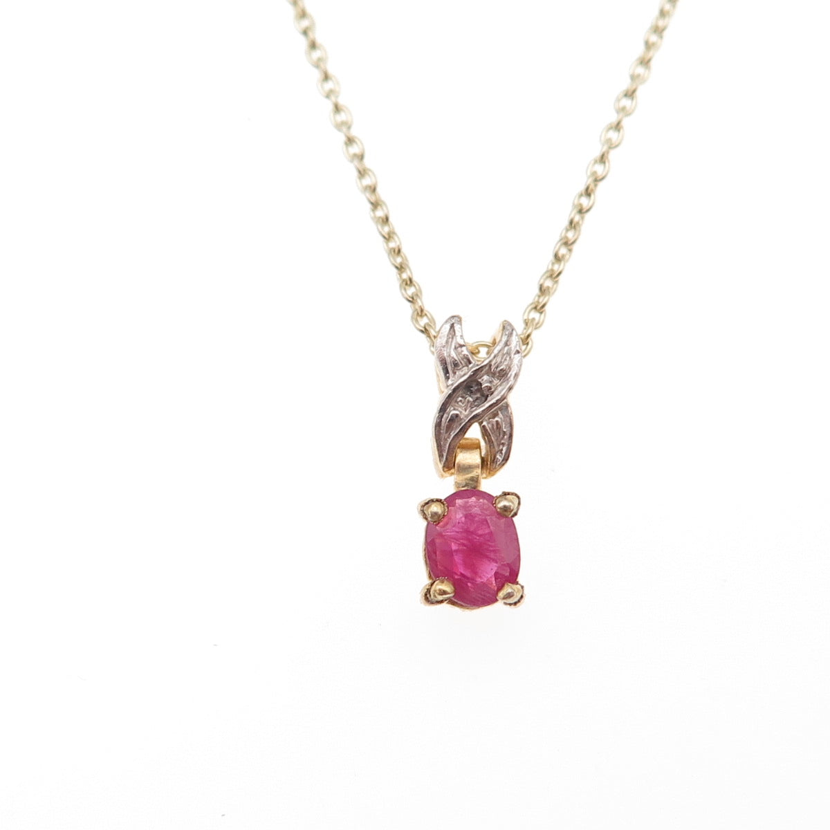 Han 925 Sterling Silver Gold Plated Real Diamond Accent Ruby Chain Necklace 18"