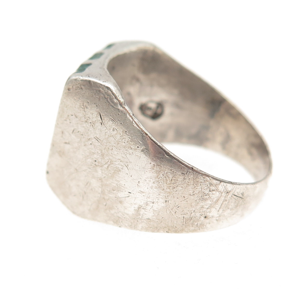 925 Sterling Silver Vintage Mexico Real Turquoise Inlay Oxidized Ring Size 10