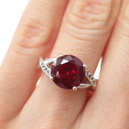 925 Sterling Silver Round-Cut Lab-Created Ruby & White Topaz Ring Size 5