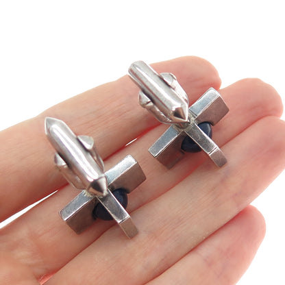 ANTONIO PINEDA 970 Silver Vintage Mexico Real Sodalite Modernist Cross Cufflinks