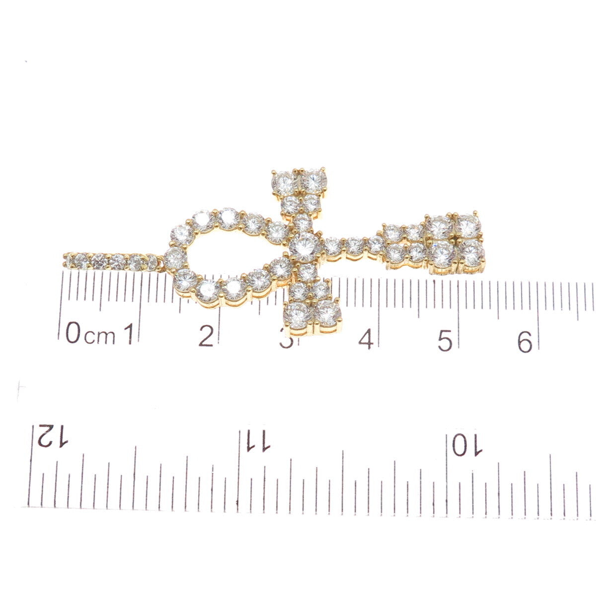 925 Sterling Silver Gold Plated Round-Cut C Z Egyptian Ankh Pendant
