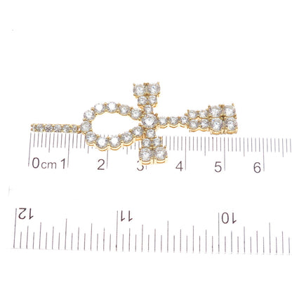 925 Sterling Silver Gold Plated Round-Cut C Z Egyptian Ankh Pendant
