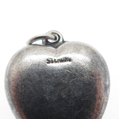925 Sterling Silver Antique Art Deco Chatelaine Heart Minimalist Charm Pendant