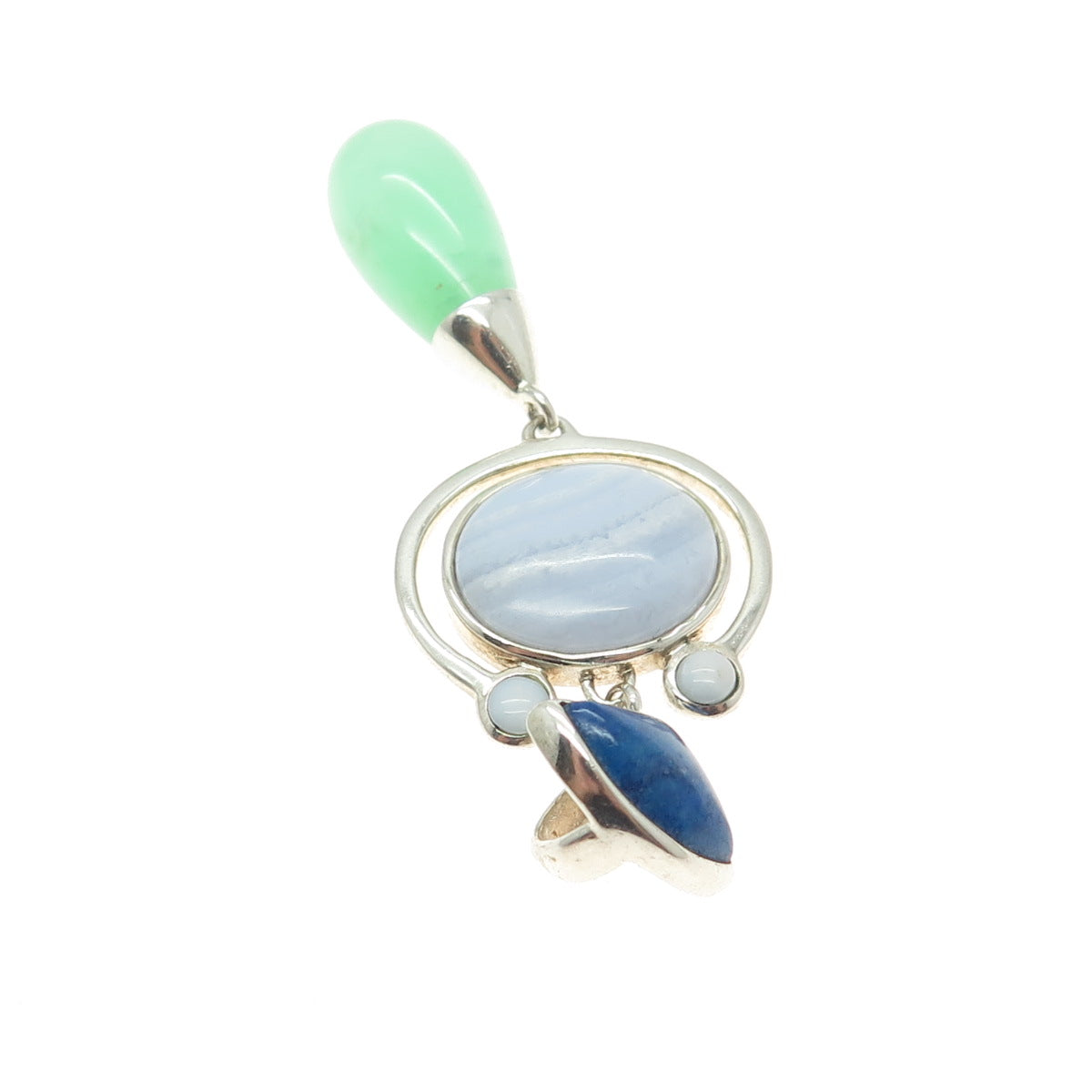 WHITNEY KELLY 925 Sterling Silver Blue Lace Agate Lapis Lazuli Jade Gem Pendant