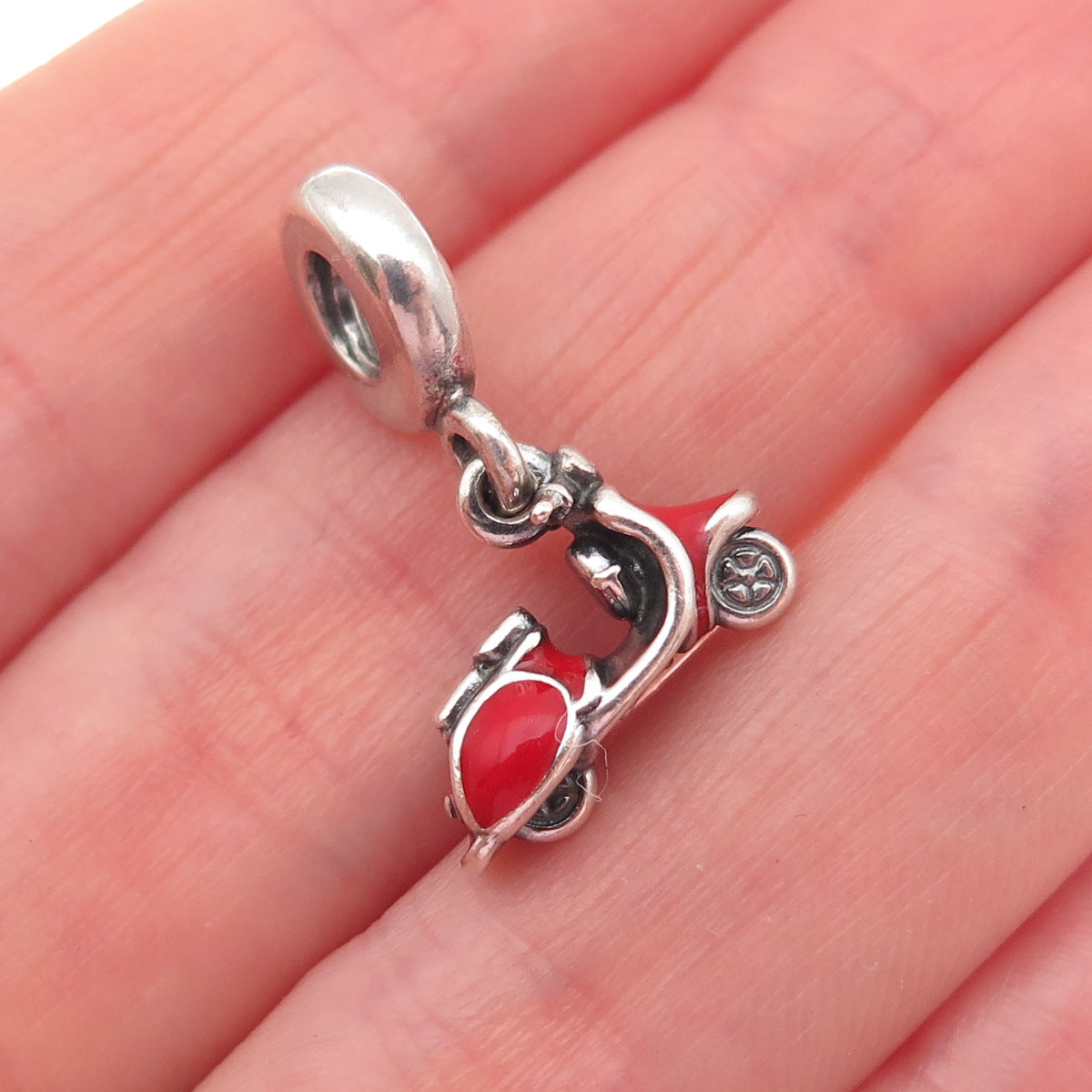 PANDORA 925 Sterling Silver Enamel Red Scooter Slide Dangle Charm