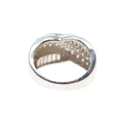 ROSS SIMONS Sterling Silver Emerald & Round-Cut C Z Crisscross Ring Size 7.25