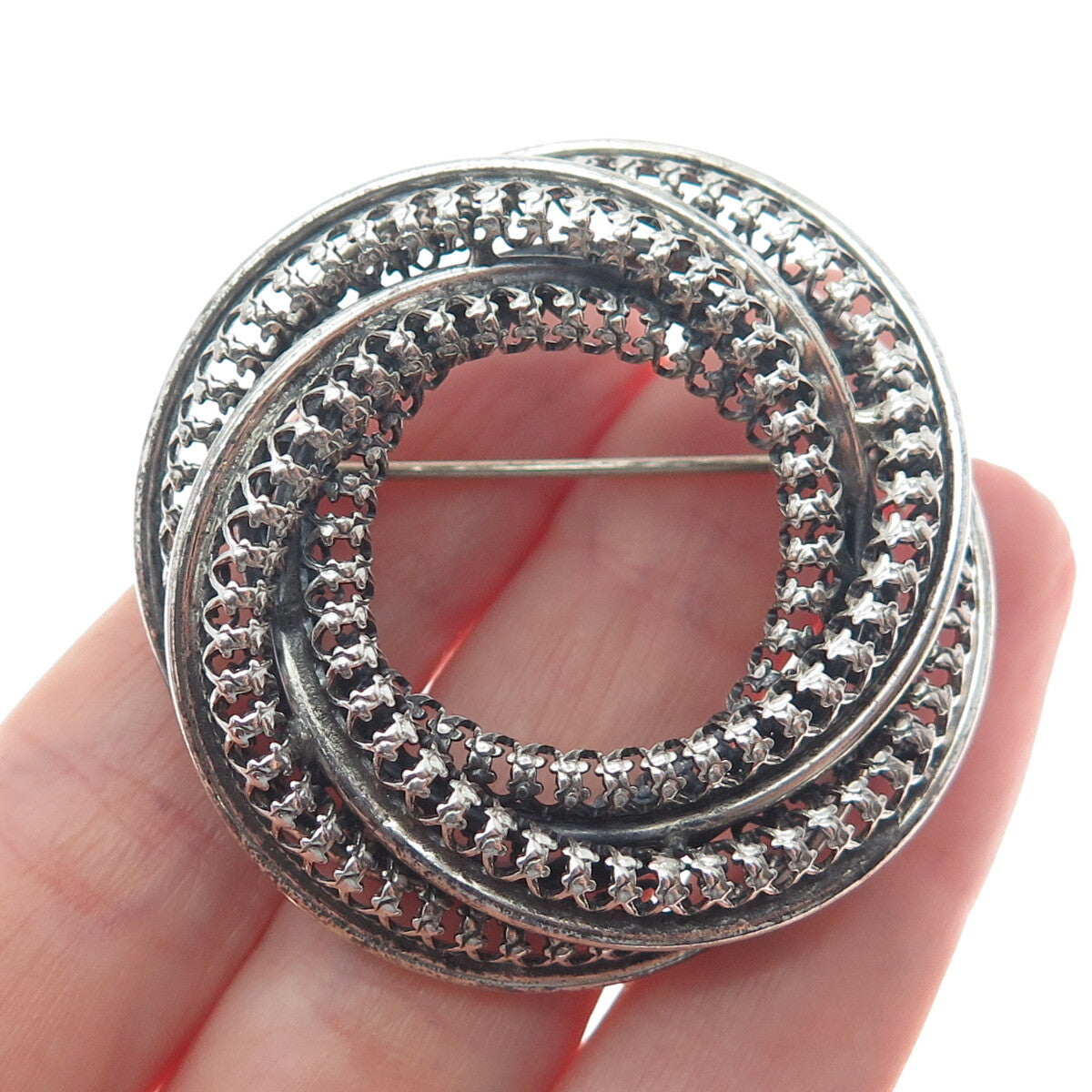 DANECRAFT 925 Sterling Silver Antique Art Deco Triple Circle Pin Brooch