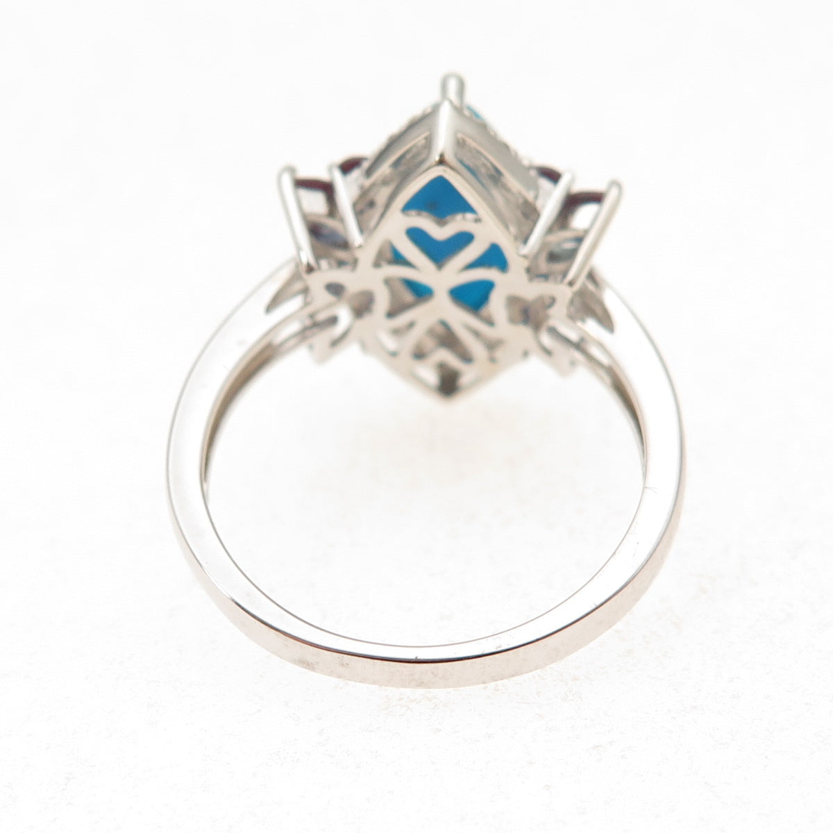 925 Sterling Silver Real Turquoise Peacock Sapphire & White Topaz Ring Size 8
