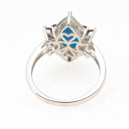 925 Sterling Silver Real Turquoise Peacock Sapphire & White Topaz Ring Size 8