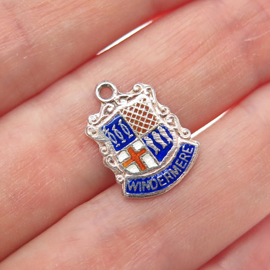 925 Sterling Silver Vintage Enamel Windermere Coat of Arms Minimalist Pendant