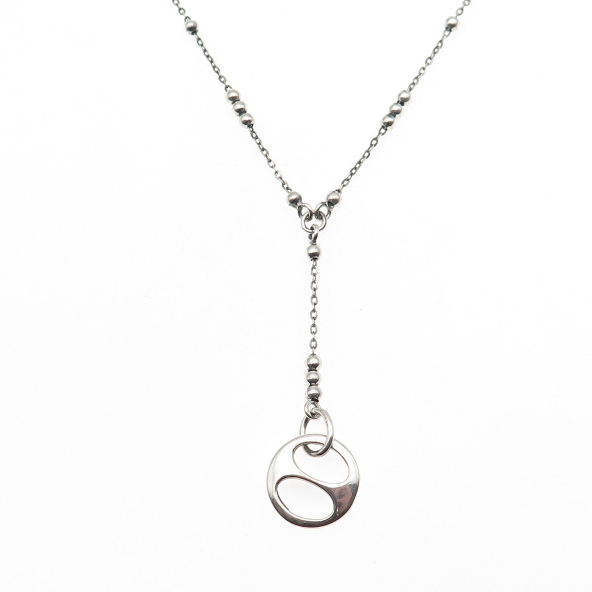 925 Sterling Silver Vintage Italy Modernist Disc Beaded Chain Necklace 16"