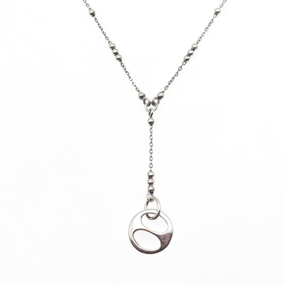 925 Sterling Silver Vintage Italy Modernist Disc Beaded Chain Necklace 16"