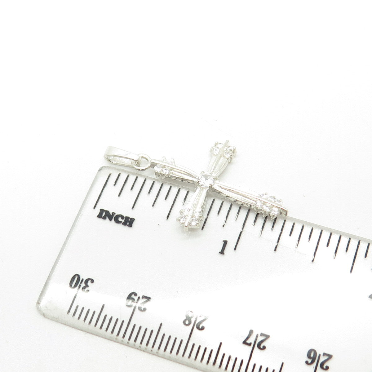 925 Sterling Silver White C Z Cross Pendant