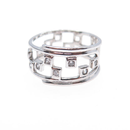 925 Sterling Silver Round-Cut C Z Modernist Checkmate Ring Size 6.5