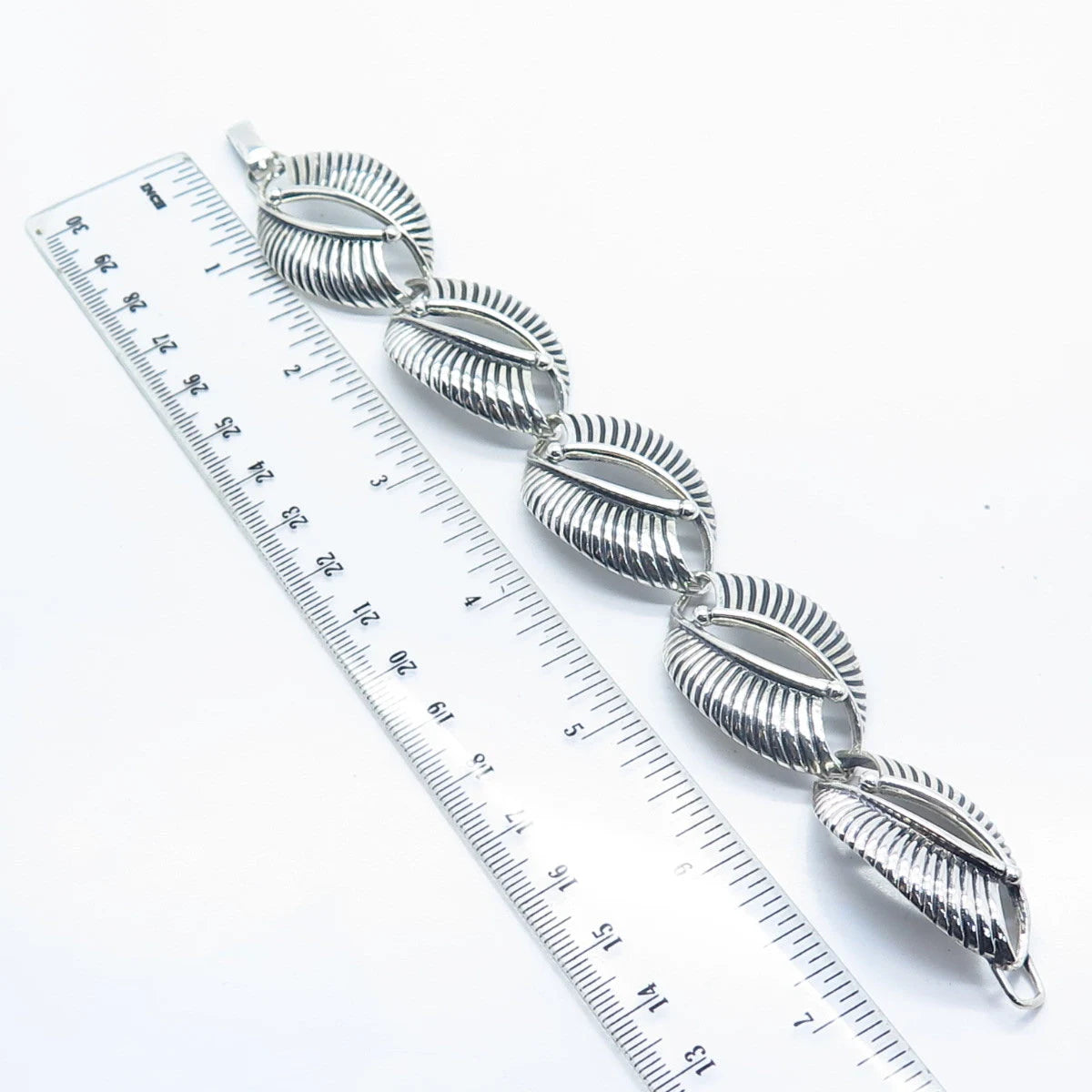 925 Sterling Silver Vintage Danecraft Ribbed Link Bracelet 7.5"