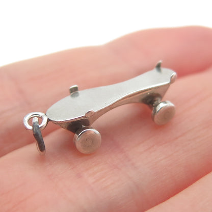 925 Sterling Silver Antique Art Deco Skateboard 3D Charm Pendant