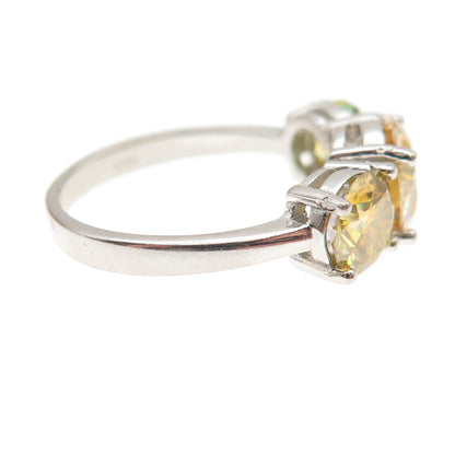 925 Sterling Silver Real Round-Cut Canary Moissanite Ring Size 8.25