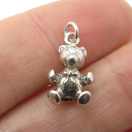 925 Sterling Silver Vintage Teddy Bear Minimalist 3D Charm Pendant