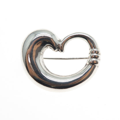 925 Sterling Silver Vintage Modernist Puffy Heart Pin Brooch