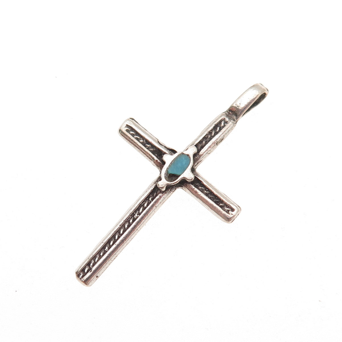 Old Pawn 925 Sterling Silver Vintage Southwestern Turquoise Cross Charm Pendant