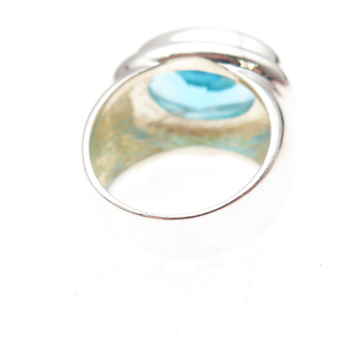925 Sterling Silver Vintage Oval-Cut Blue C Z Modernist Ring Size 7