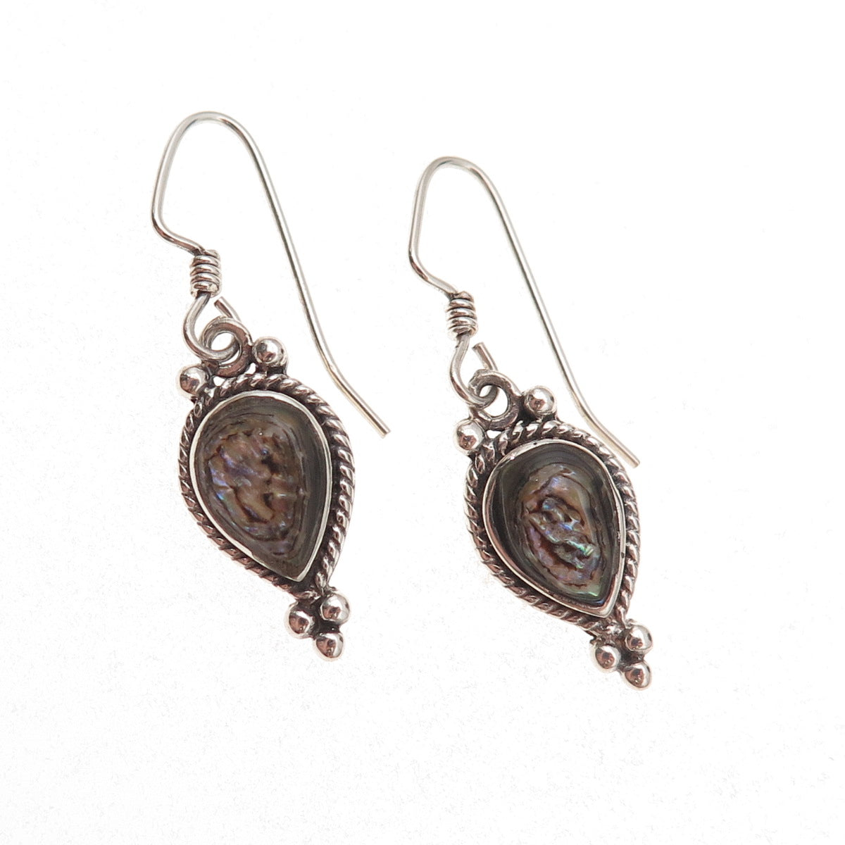 Sunrise Old Pawn Sterling Silver Vintage Abalone Shell Tribal Dangle Earrings