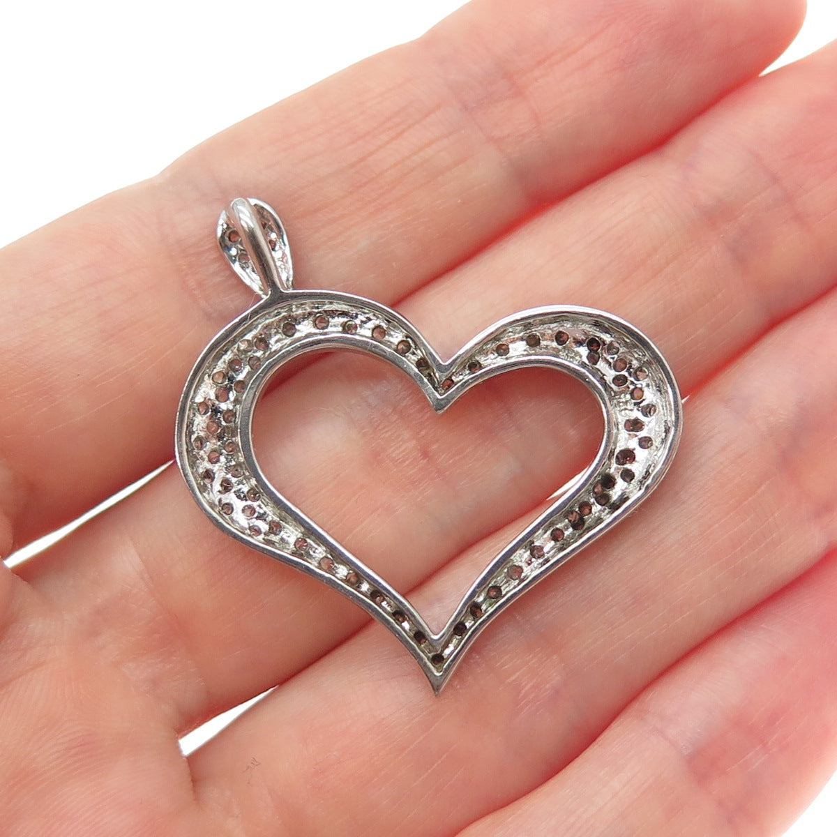 925 Sterling Silver Round-Cut C Z Heart Charm Pendant
