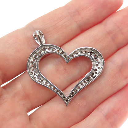 925 Sterling Silver Round-Cut C Z Heart Charm Pendant