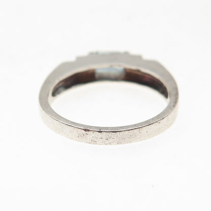 925 Sterling Silver Vintage Real Blue Topaz Oxidized Band Ring Size 8