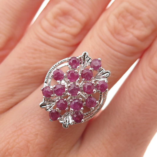 925 Sterling Silver Antique Art Deco Real Round-Cut Ruby Ring Size 6.5