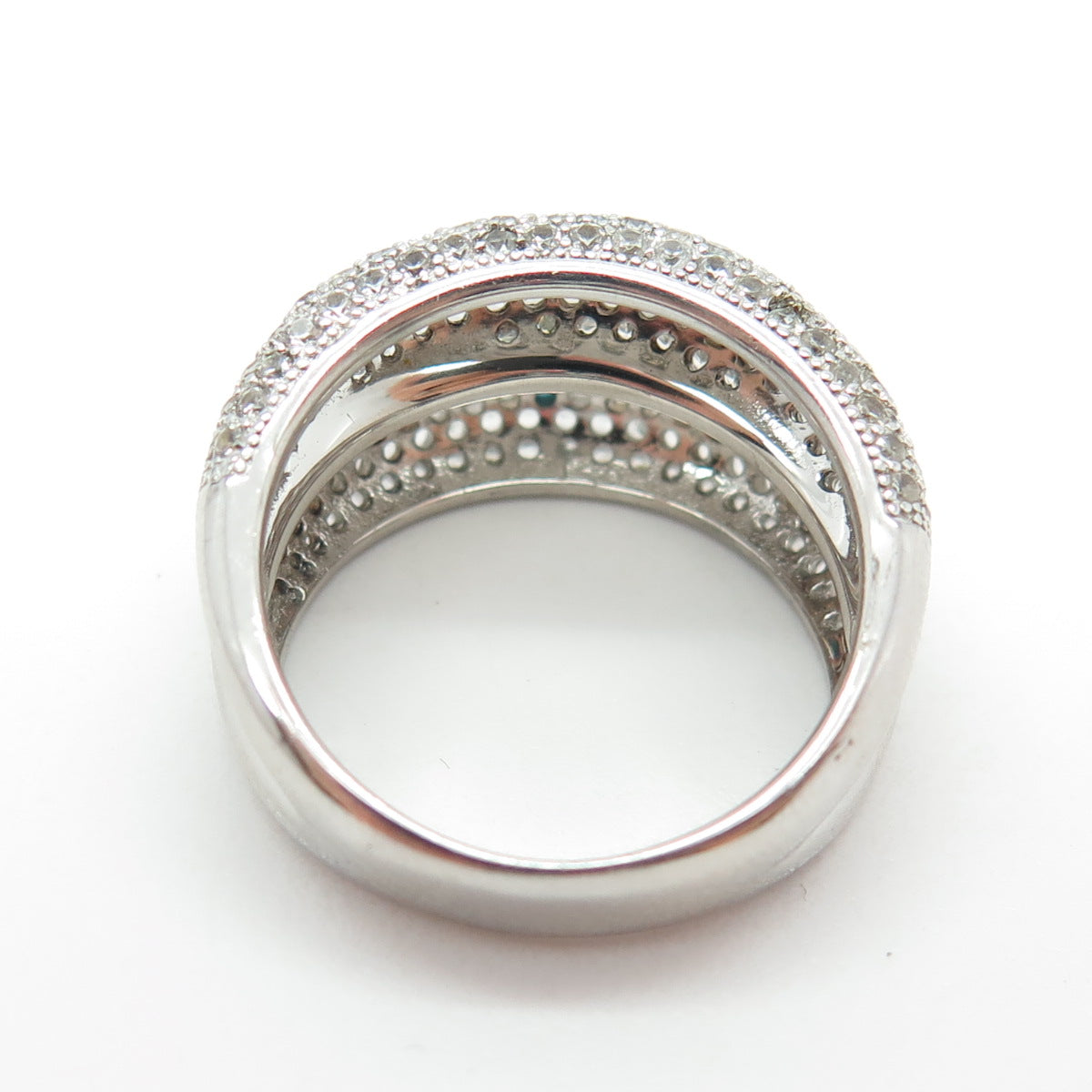 925 Sterling Silver Real Blue Diamond & White Topaz Gemstone Ring Size 7