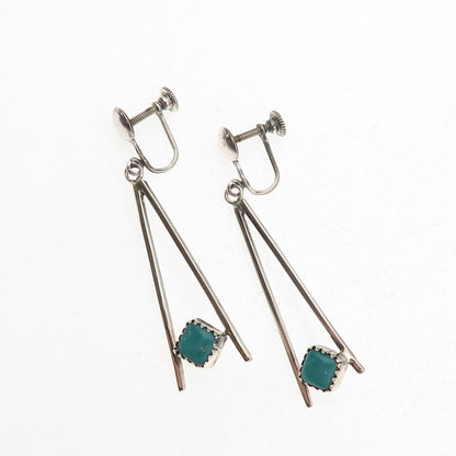 Old Pawn 925 Sterling Silver Vintage Turquoise Tribal Screw Back Dangle Earrings