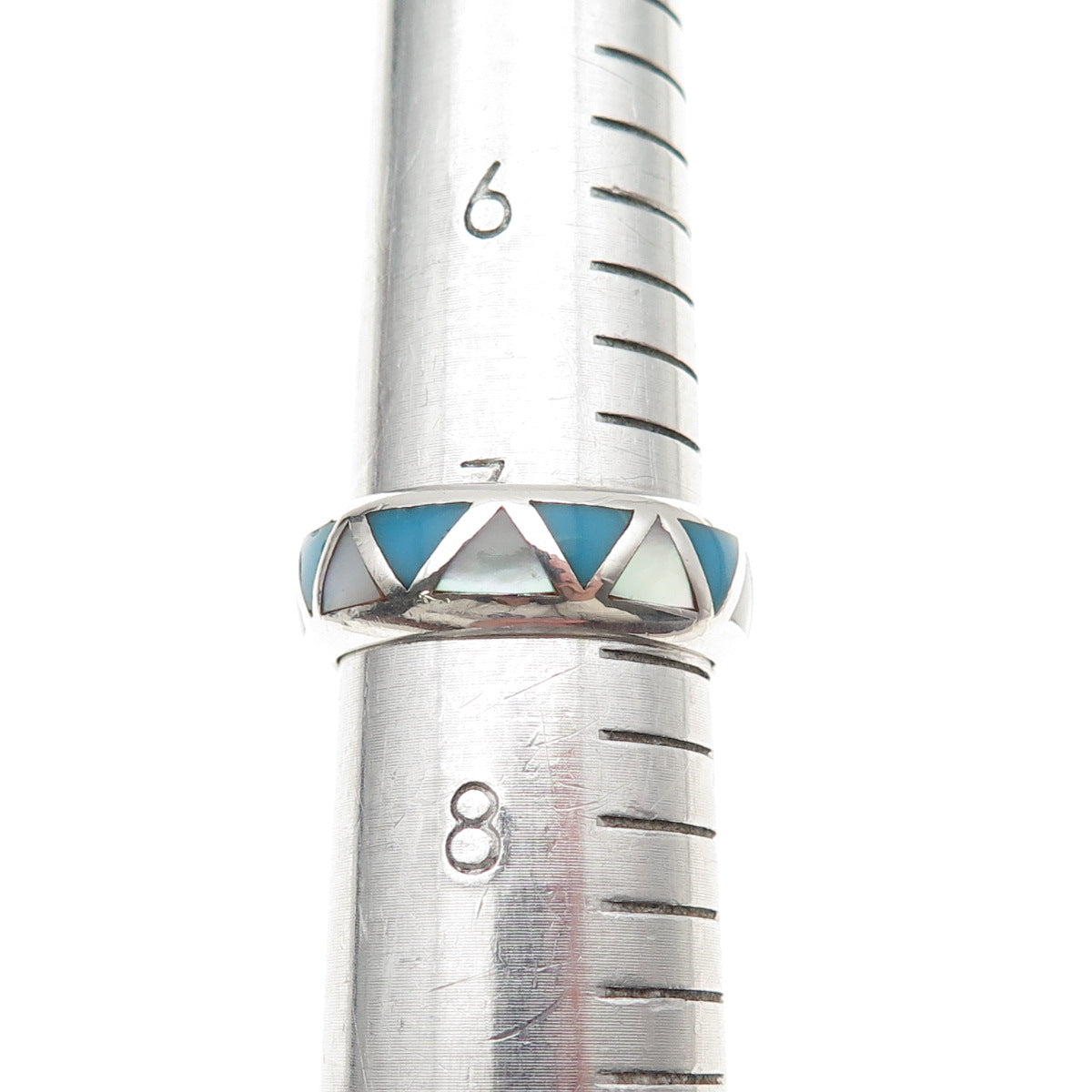 Silver Cloud Old Pawn 925 Sterling Vintage Turquoise & MOP Band Ring Size 7.5