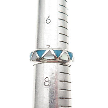 Silver Cloud Old Pawn 925 Sterling Vintage Turquoise & MOP Band Ring Size 7.5