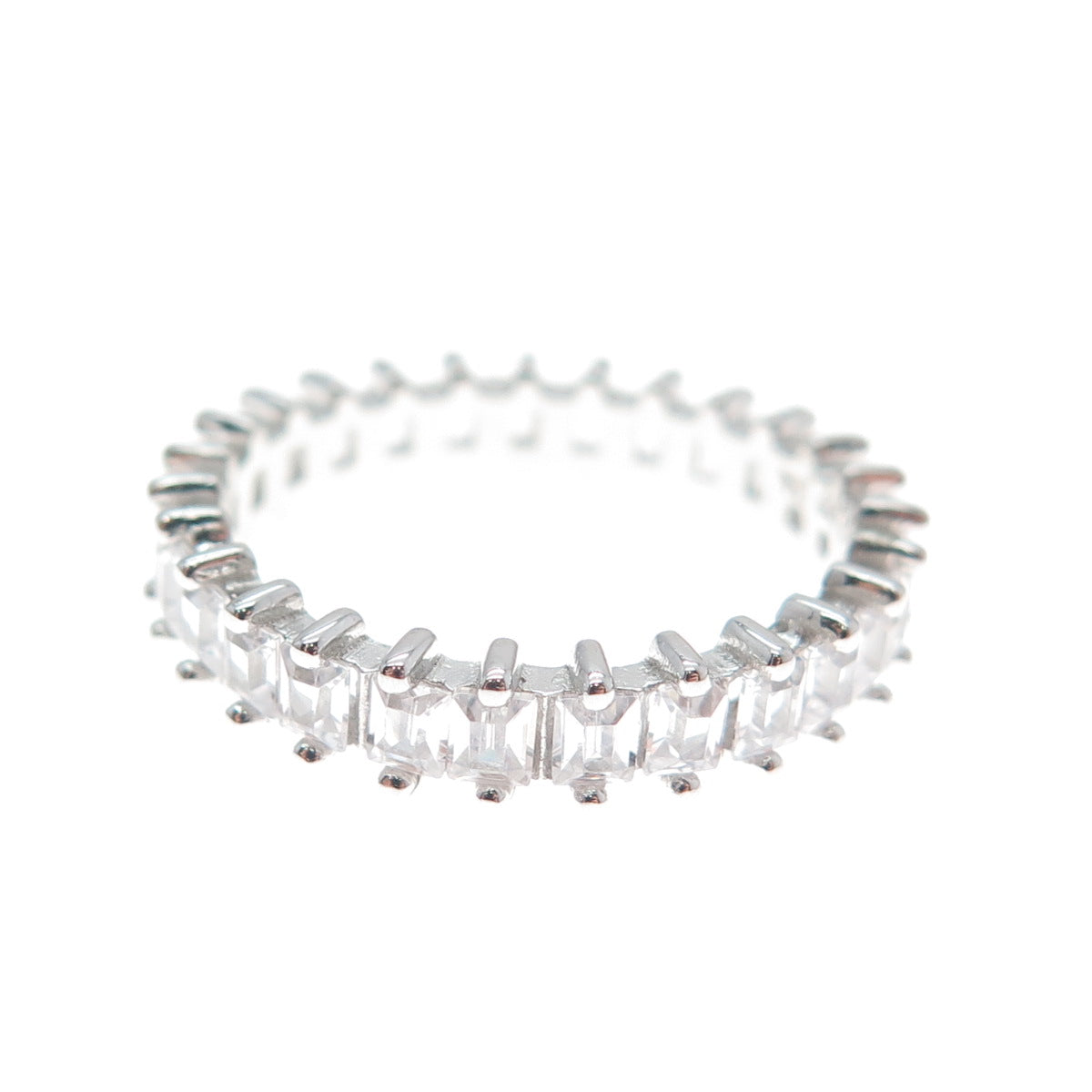 925 Sterling Silver Emerald-Cut C Z Eternity Band Ring Size 6.5