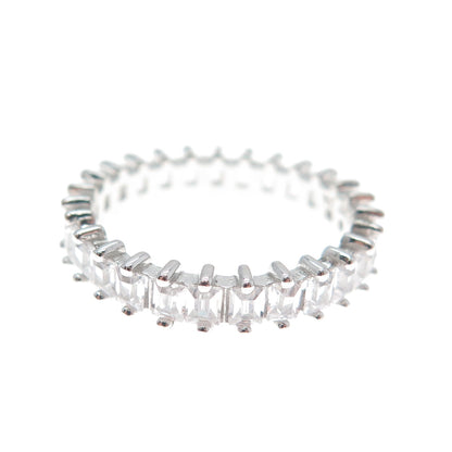 925 Sterling Silver Emerald-Cut C Z Eternity Band Ring Size 6.5
