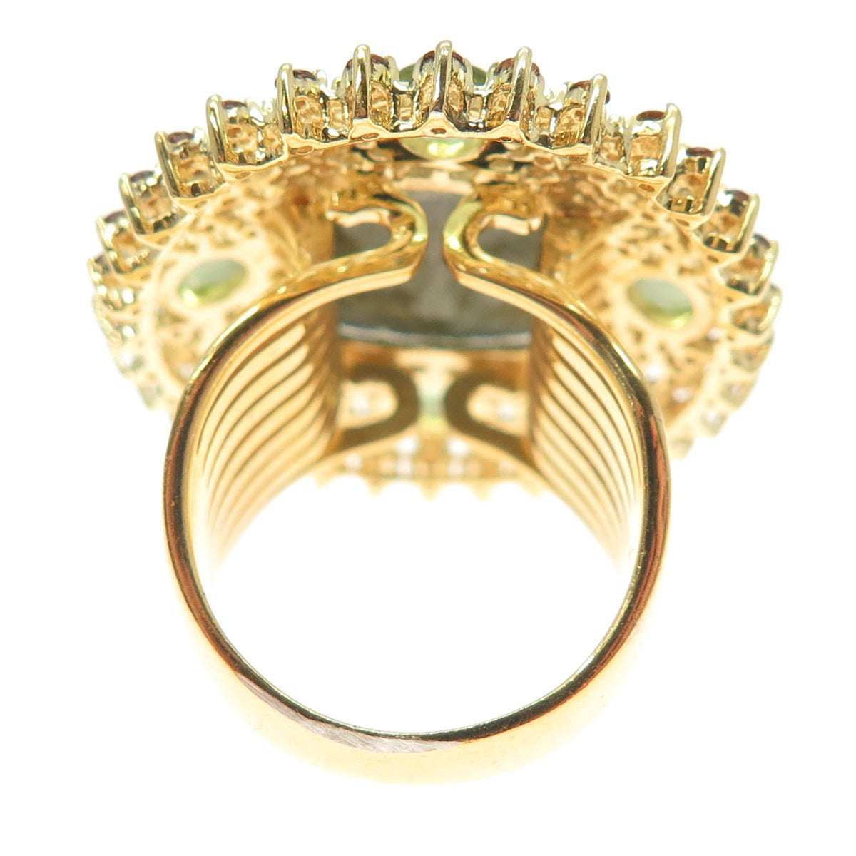 925 Sterling Gold Plated Real Labradorite Peridot Imperial Topaz Ring Size 6.25