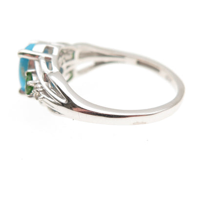 Chuck Clemency 925 Sterling Turquoise White Topaz & Chrome Diopside Ring Size 7