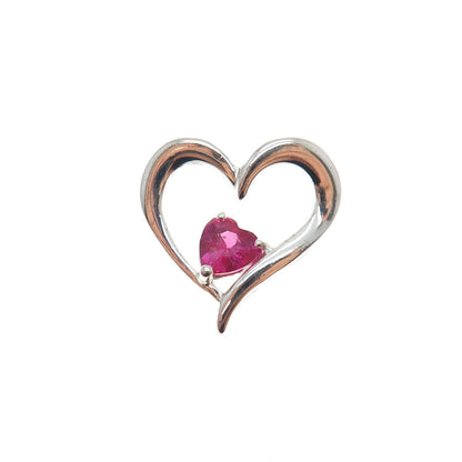 925 Sterling Silver Lab-Created Ruby Heart Mini Slide Charm Pendant