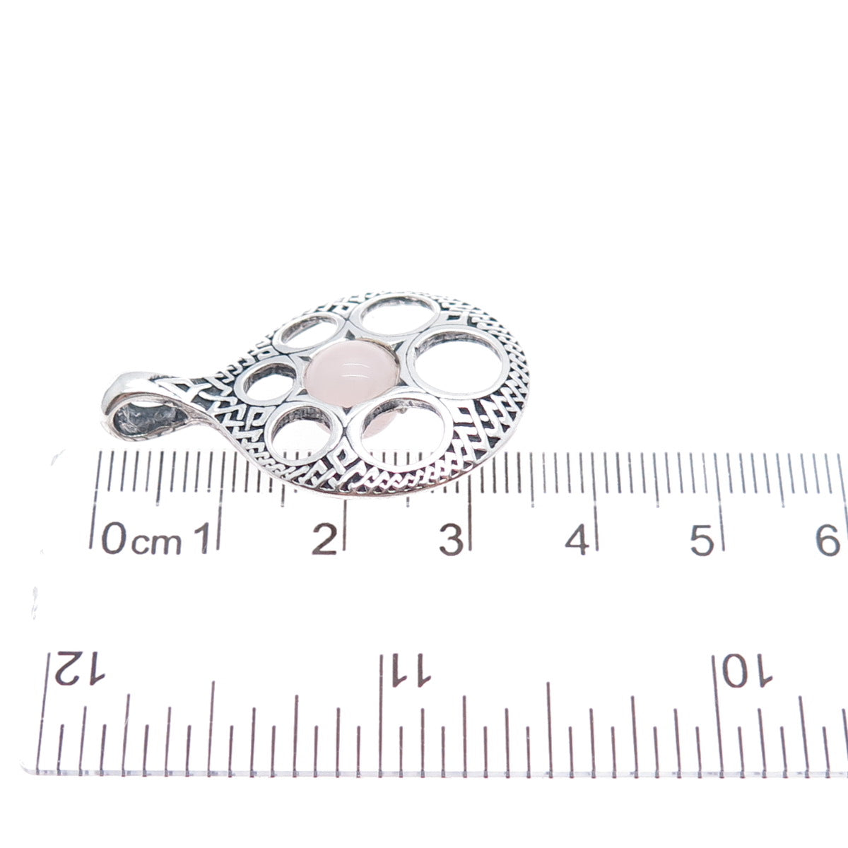 AICC 925 Sterling Silver Vintage Real Rose Quartz Modernist Disc Charm Pendant