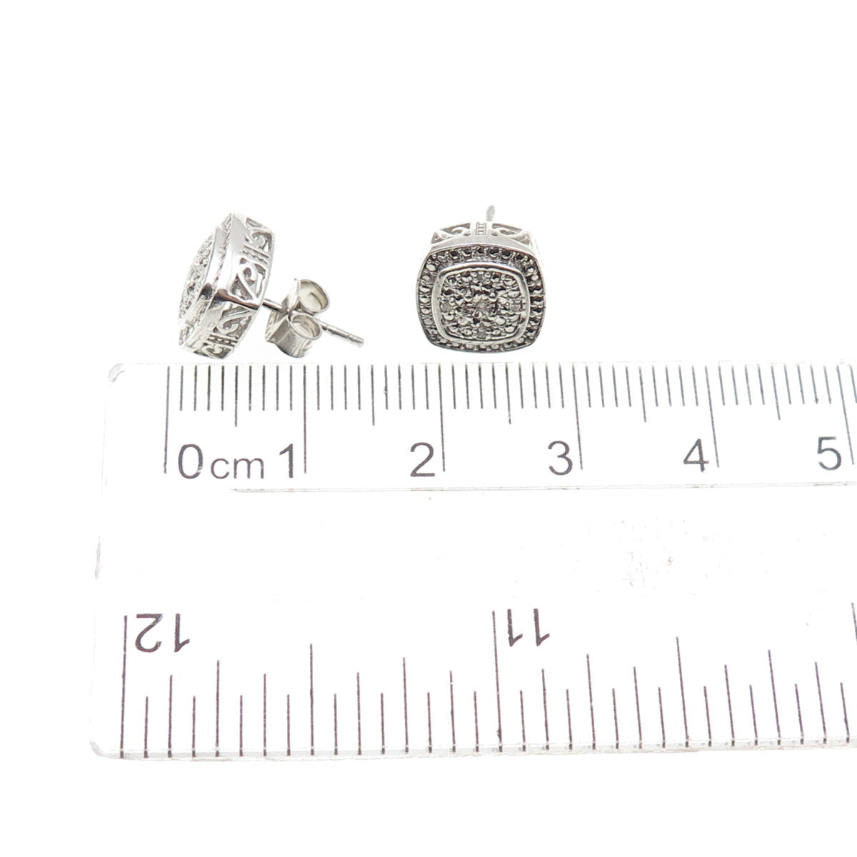 925 Sterling Silver Real Round-Cut Diamond Cushion Stud Earrings