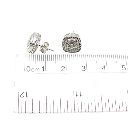 925 Sterling Silver Real Round-Cut Diamond Cushion Stud Earrings